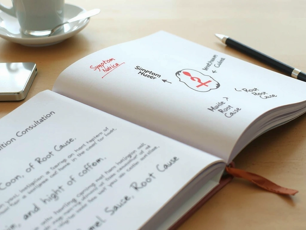 Handskrivna anteckningar och diagram från en första konsultation