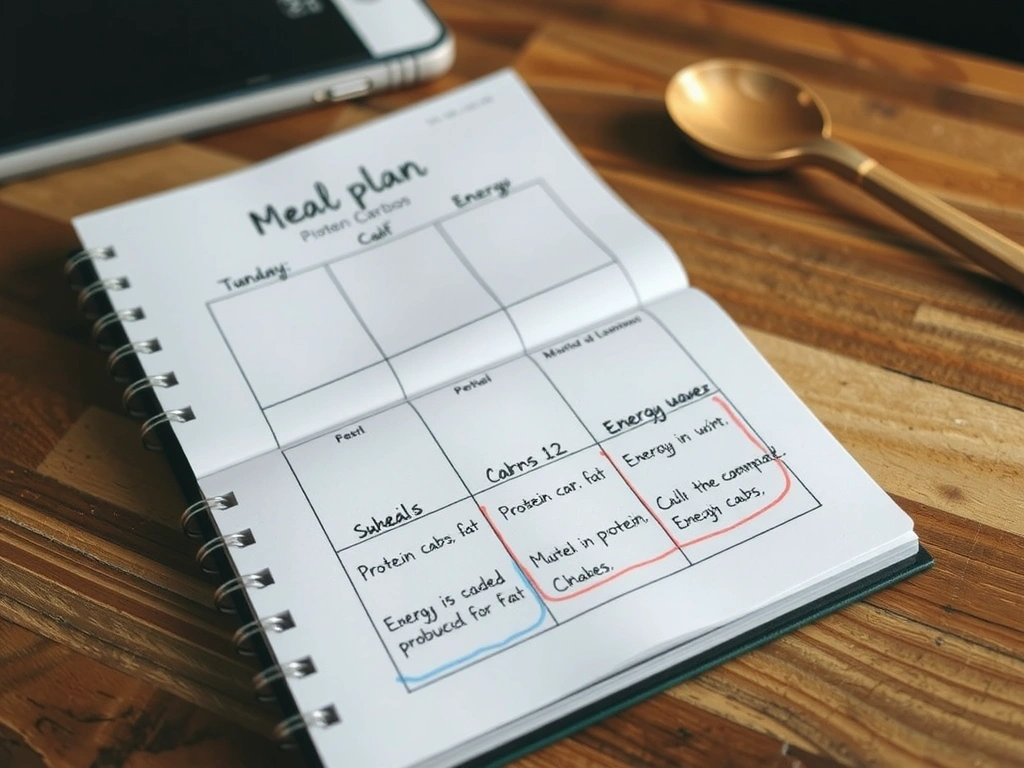 Handskriven anteckningsbok med näringsplan